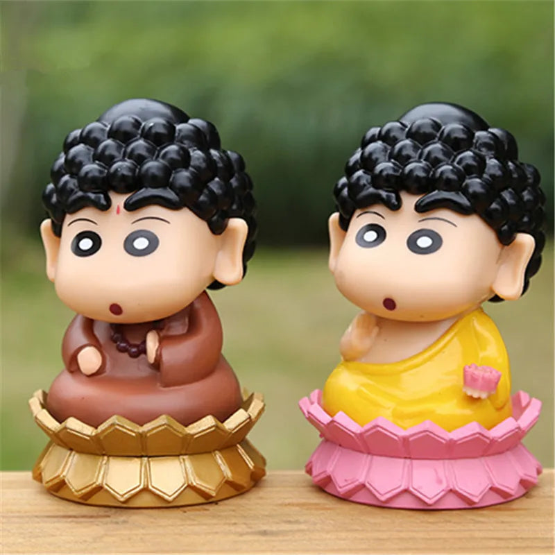 10cm Crayon Shin-chan Anime Figure Crayon Shin-chan Dahil Buddha Action Figure PVC Statue Modelo Mga Laruan Koleksyon ng Doll Regalo ng mga Bata