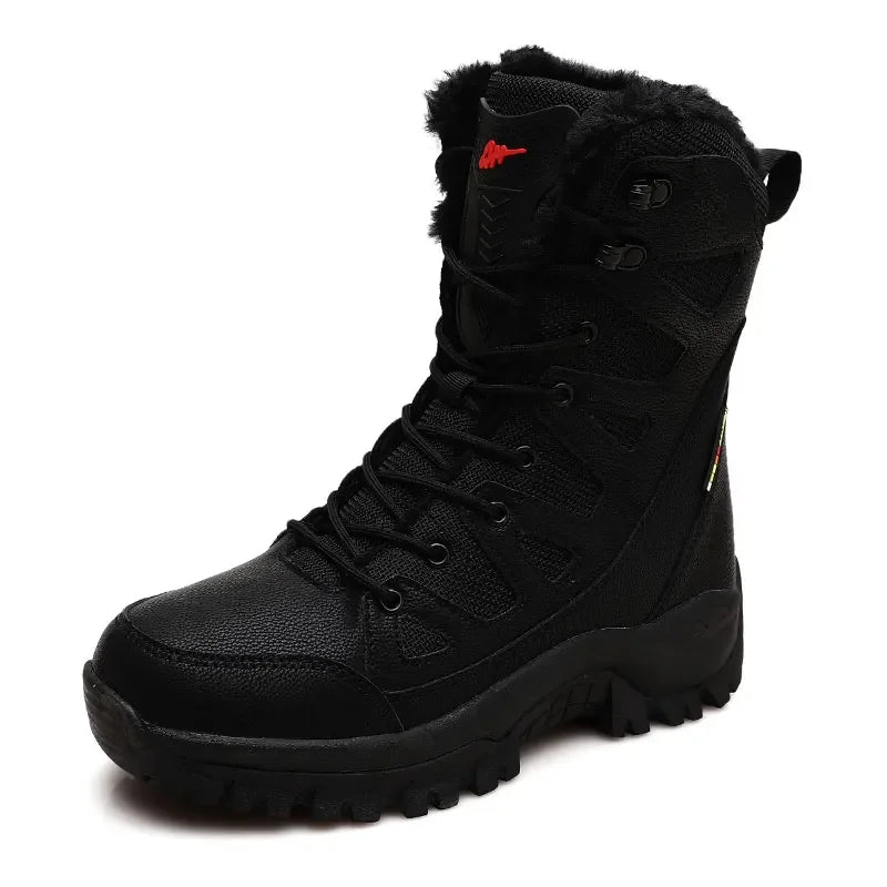 Winter Warm Plush Fur Snow Boots Waterproof Leather Men's Boots Outdoor Non-slip Work Boots Combat Desert Boots Motorcycle Boots