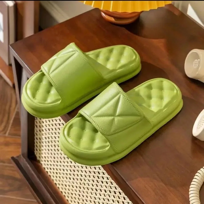 2024 Women Thick Soled Slippers New Beach EVA Soft Slide Leisure Sandals Couple Indoor Bathroom Anti-Slip Anti Odor Shoes Summer