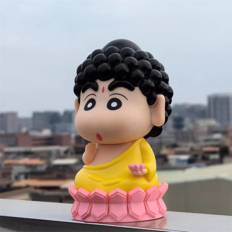 10cm Crayon Shin-chan Anime Figure Crayon Shin-chan Dahil Buddha Action Figure PVC Statue Modelo Mga Laruan Koleksyon ng Doll Regalo ng mga Bata