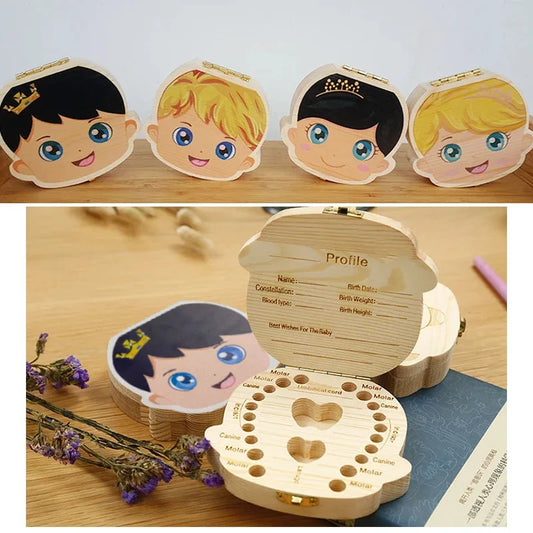 English Baby Wood Tooth Box Organizer Milk Teeth Storage Collect Teeth Umbilica Save Gifts Baby Tooth Box