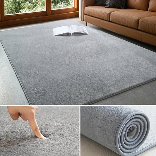 VIKAMA Solid Color Coral Velvet Rug Comfortable Soft Living Room Bedroom Rug Children's Play Mat Rectangular Home Decor